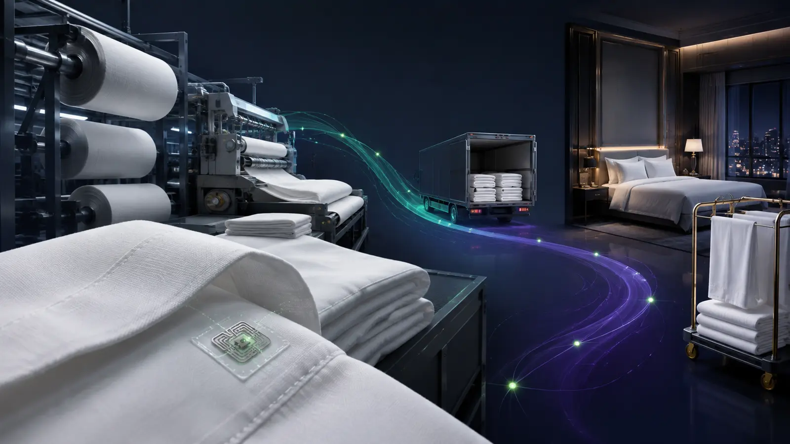 Connected textile identification before hotel delivery